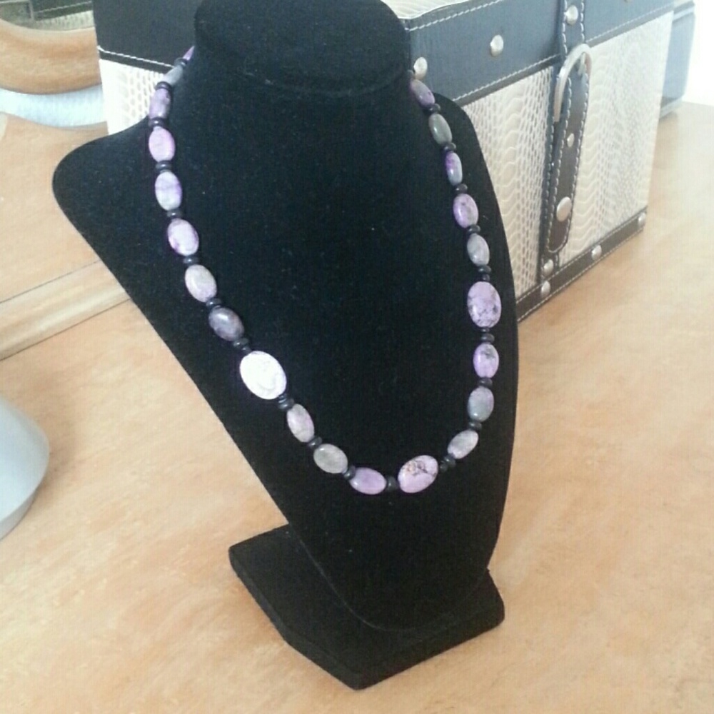 Purple and black stone necklace